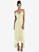 Front View Thumbnail - Butter Yellow Ruffle-Trimmed V-Neck High Low Wrap Dress