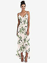 Front View Thumbnail - Palm Beach Print Ruffle-Trimmed V-Neck High Low Wrap Dress