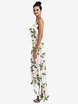 Side View Thumbnail - Palm Beach Print Ruffle-Trimmed V-Neck High Low Wrap Dress