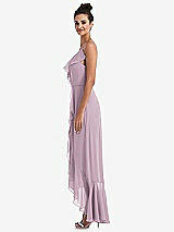 Side View Thumbnail - Suede Rose Ruffle-Trimmed V-Neck High Low Wrap Dress