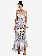 Alt View 1 Thumbnail - Butterfly Botanica Silver Dove Ruffle-Trimmed V-Neck High Low Wrap Dress