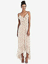 Front View Thumbnail - Coquette Floral Print Ruffle-Trimmed V-Neck High Low Wrap Dress