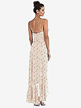 Rear View Thumbnail - Coquette Floral Print Ruffle-Trimmed V-Neck High Low Wrap Dress