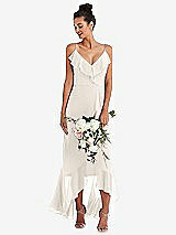 Alt View 1 Thumbnail - Ivory Ruffle-Trimmed V-Neck High Low Wrap Dress