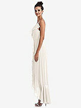 Side View Thumbnail - Ivory Ruffle-Trimmed V-Neck High Low Wrap Dress