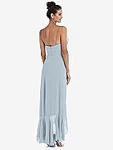 Rear View Thumbnail - Mist Ruffle-Trimmed V-Neck High Low Wrap Dress