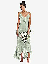 Alt View 1 Thumbnail - Vintage Primrose Sage Ruffle-Trimmed V-Neck High Low Wrap Dress