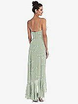 Rear View Thumbnail - Vintage Primrose Sage Ruffle-Trimmed V-Neck High Low Wrap Dress