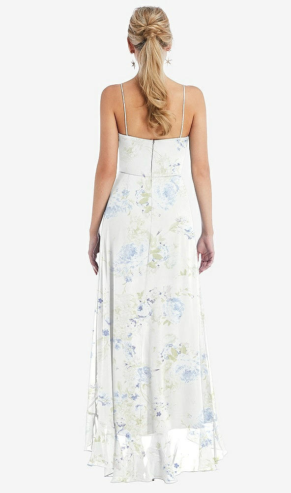 Back View - Bleu Garden Scoop Neck Ruffle-Trimmed High Low Maxi Dress