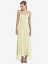 Front View Thumbnail - Butter Yellow Scoop Neck Ruffle-Trimmed High Low Maxi Dress