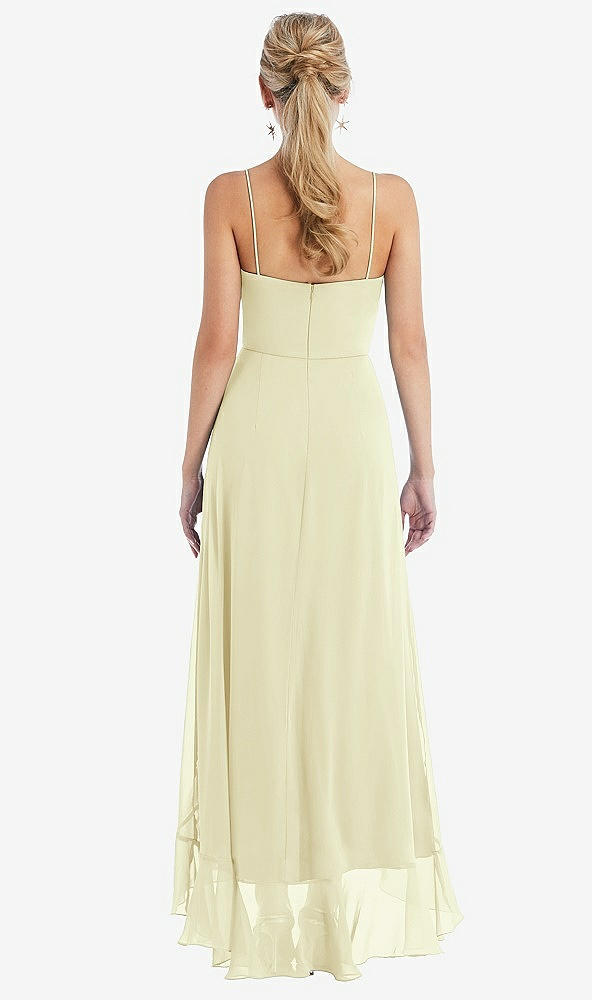Back View - Butter Yellow Scoop Neck Ruffle-Trimmed High Low Maxi Dress