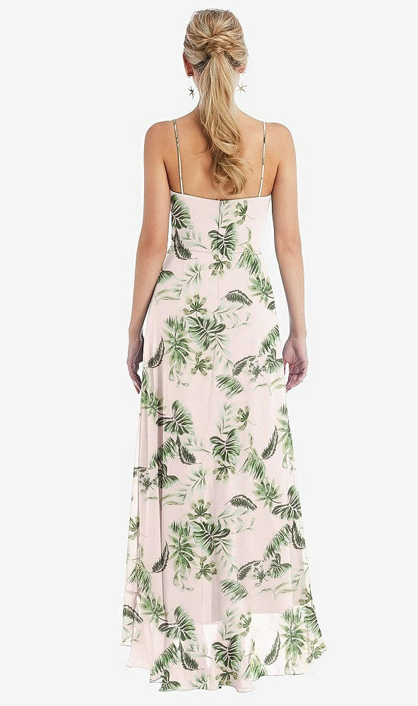 Back View - Palm Beach Print Scoop Neck Ruffle-Trimmed High Low Maxi Dress