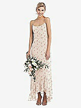 Alt View 1 Thumbnail - Coquette Floral Print Scoop Neck Ruffle-Trimmed High Low Maxi Dress