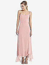 Front View Thumbnail - Rose Scoop Neck Ruffle-Trimmed High Low Maxi Dress