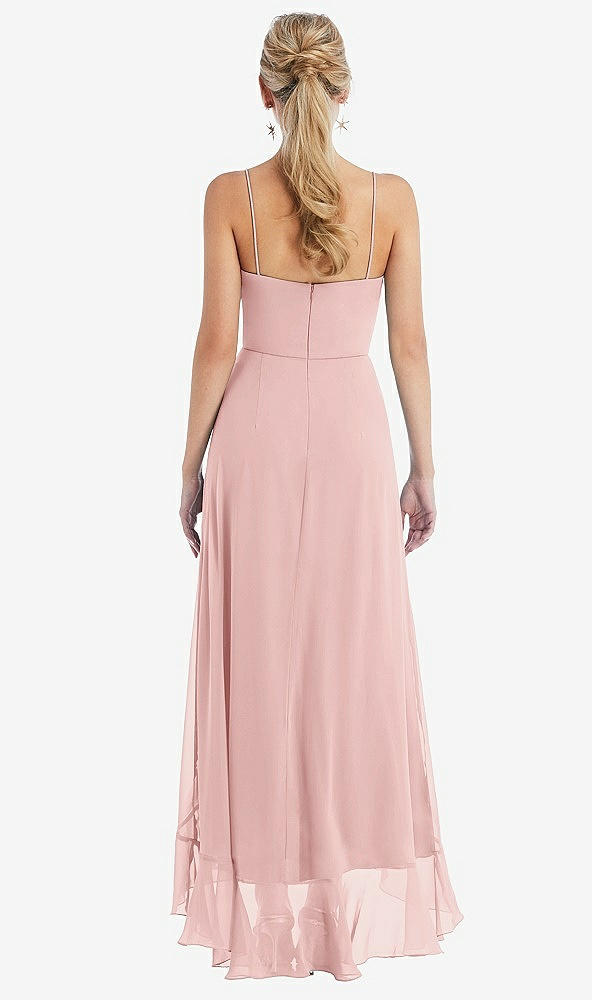 Back View - Rose Scoop Neck Ruffle-Trimmed High Low Maxi Dress