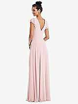 Rear View Thumbnail - Ballet Pink Flutter Sleeve V-Keyhole Chiffon Maxi Dress