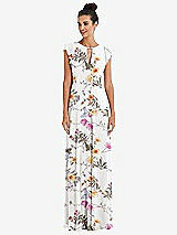 Front View Thumbnail - Butterfly Botanica Ivory Flutter Sleeve V-Keyhole Chiffon Maxi Dress