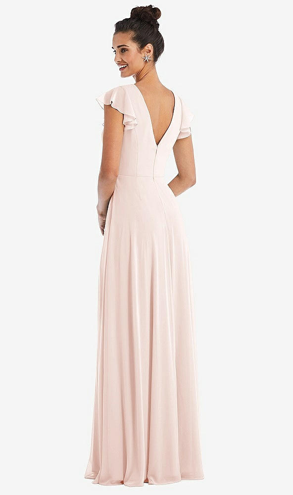 Back View - Blush Flutter Sleeve V-Keyhole Chiffon Maxi Dress
