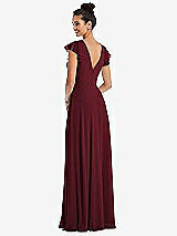 Rear View Thumbnail - Cabernet Flutter Sleeve V-Keyhole Chiffon Maxi Dress