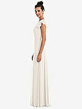 Side View Thumbnail - Ivory Flutter Sleeve V-Keyhole Chiffon Maxi Dress