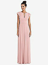 Front View Thumbnail - Rose Flutter Sleeve V-Keyhole Chiffon Maxi Dress