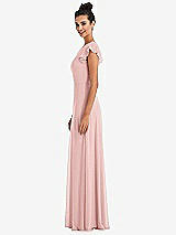 Side View Thumbnail - Rose Flutter Sleeve V-Keyhole Chiffon Maxi Dress