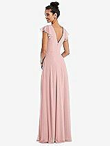Rear View Thumbnail - Rose Flutter Sleeve V-Keyhole Chiffon Maxi Dress