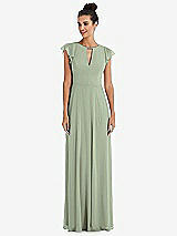 Front View Thumbnail - Sage Flutter Sleeve V-Keyhole Chiffon Maxi Dress