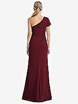 Rear View Thumbnail - Cabernet One-Shoulder Cap Sleeve Trumpet Gown with Front Slit