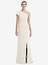 Front View Thumbnail - Ivory One-Shoulder Cap Sleeve Trumpet Gown with Front Slit