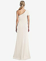 Rear View Thumbnail - Ivory One-Shoulder Cap Sleeve Trumpet Gown with Front Slit