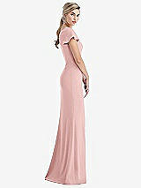 Side View Thumbnail - Rose One-Shoulder Cap Sleeve Trumpet Gown with Front Slit