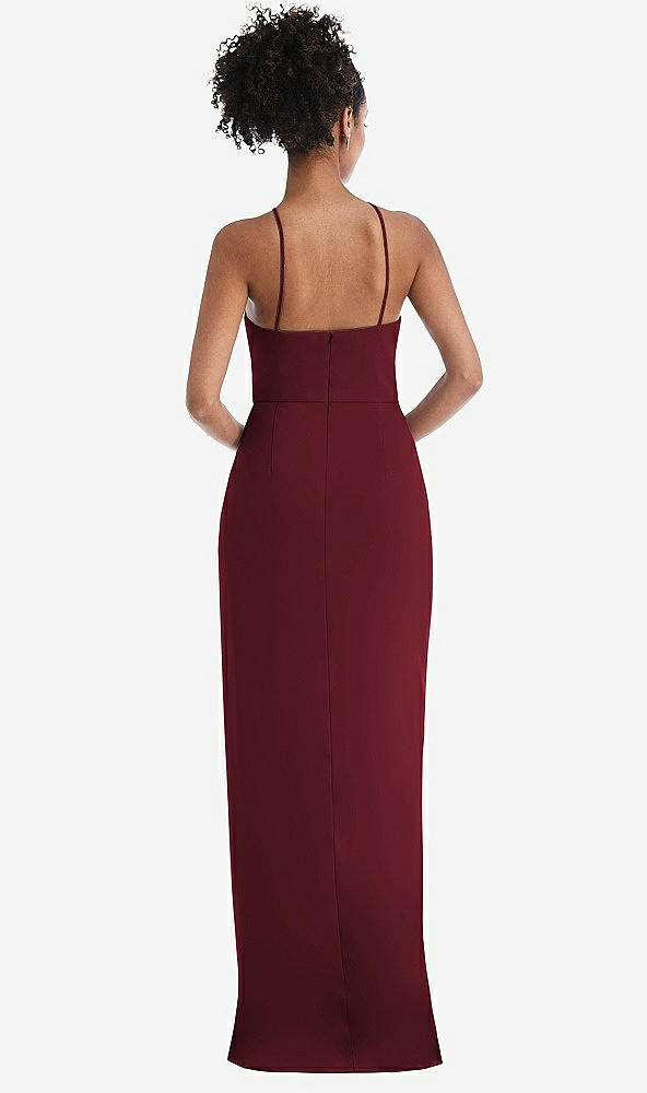 Back View - Cabernet Halter Draped Tulip Skirt Maxi Dress