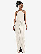 Front View Thumbnail - Ivory Halter Draped Tulip Skirt Maxi Dress