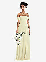 Alt View 1 Thumbnail - Butter Yellow Off-the-Shoulder Ruffle Cuff Sleeve Chiffon Maxi Dress