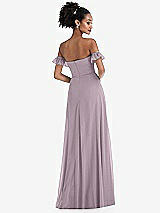 Rear View Thumbnail - Lilac Dusk Off-the-Shoulder Ruffle Cuff Sleeve Chiffon Maxi Dress