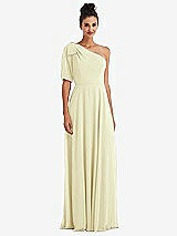 Front View Thumbnail - Butter Yellow Bow One-Shoulder Flounce Sleeve Maxi Dress