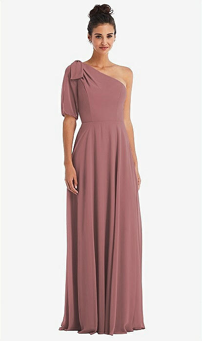 green emerald velvet dress 2024 Coral Dream Elegant One-Shoulder Chiffon Dress – Sassymyprom main image 0
