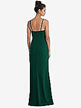 Rear View Thumbnail - Hunter Green Notch Crepe Trumpet Gown with Front Slit