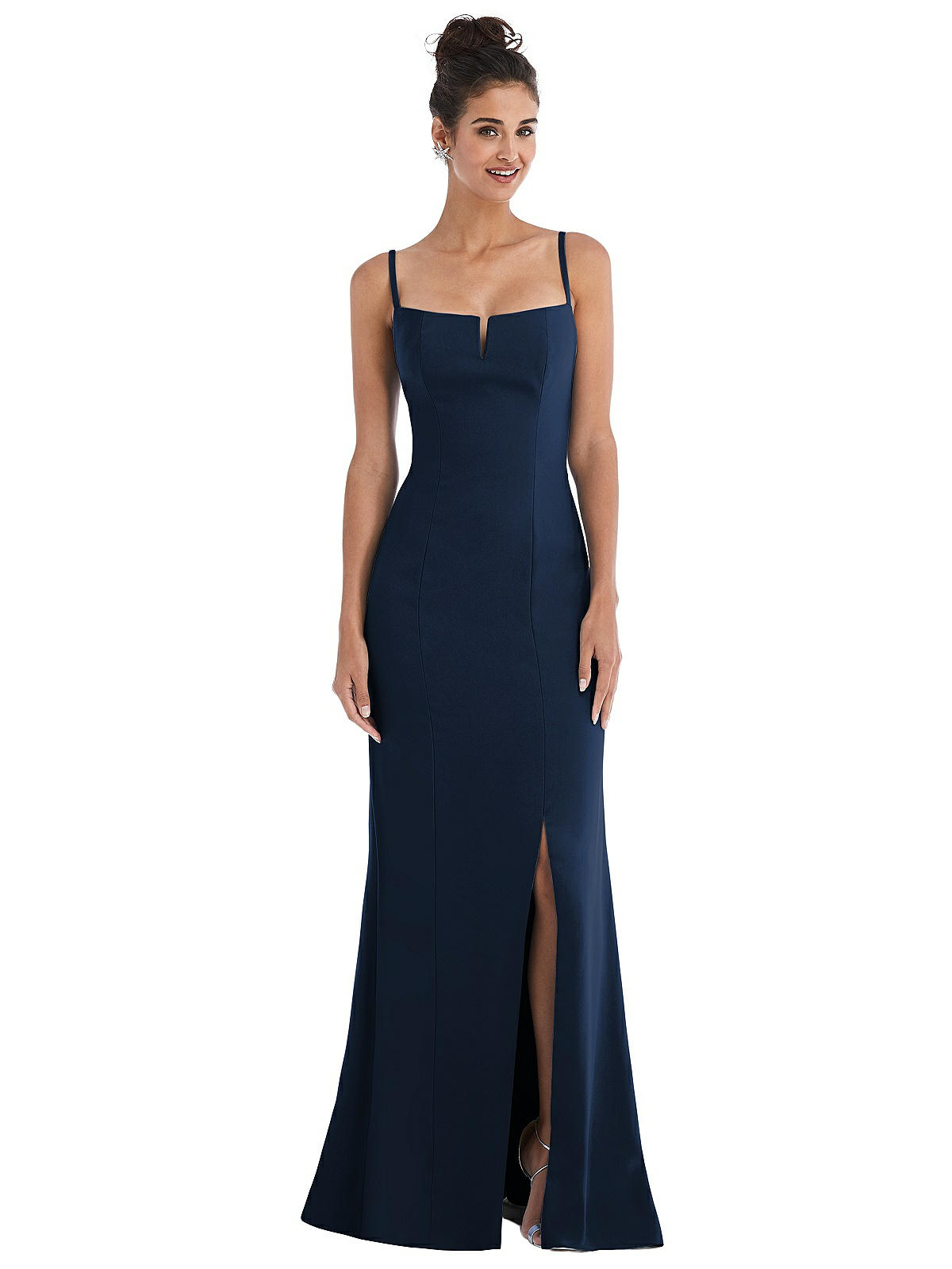 Notch Neck Crepe Trumpet Gown