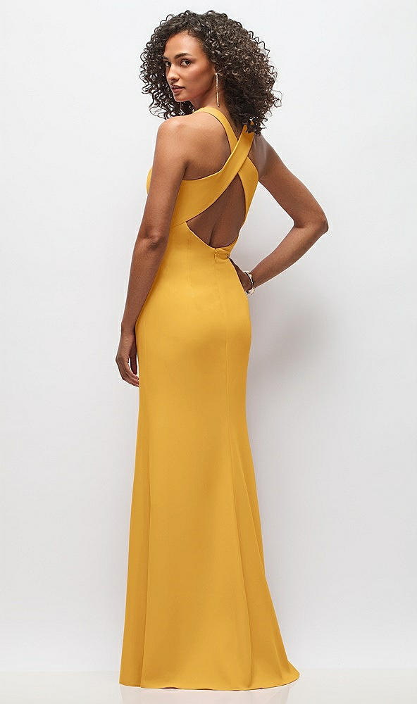Back View - NYC Yellow Criss-Cross Cutout Back Maxi Dress with Front Slit