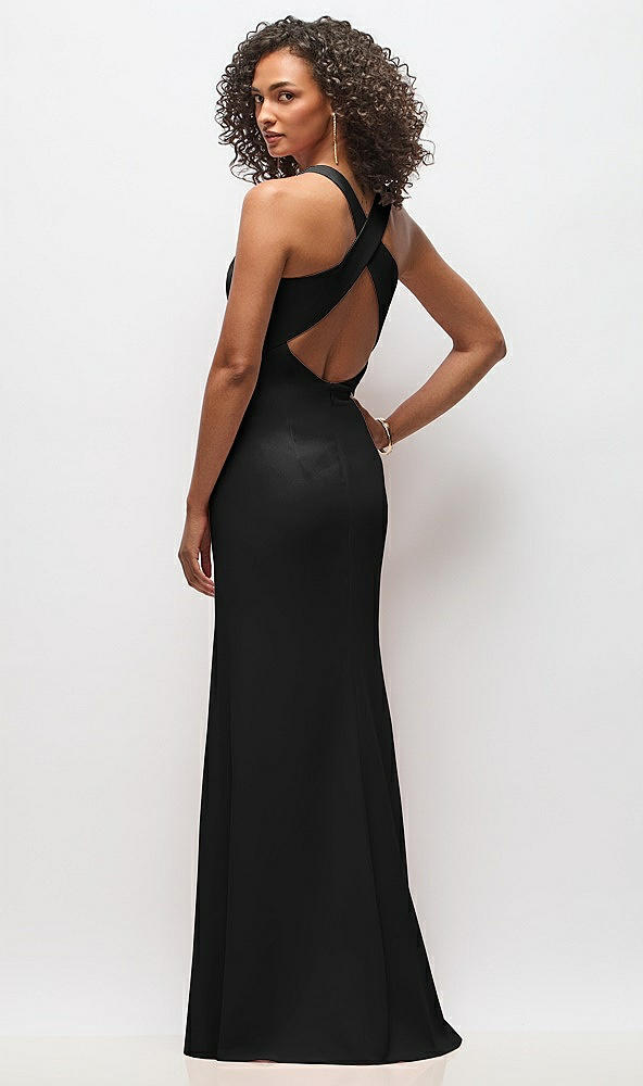 Back View - Black Criss-Cross Cutout Back Maxi Dress with Front Slit