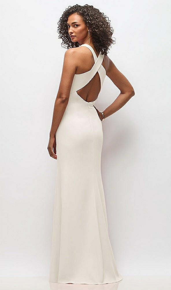 Back View - Ivory Criss-Cross Cutout Back Maxi Dress with Front Slit