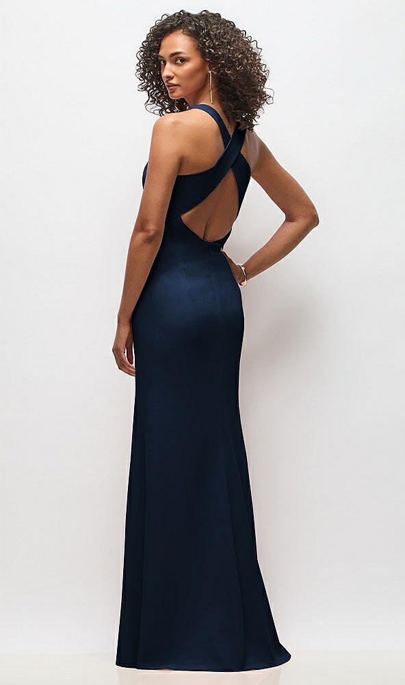 Back View - Midnight Navy Criss-Cross Cutout Back Maxi Dress with Front Slit