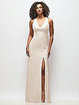 Front View Thumbnail - Oat Criss-Cross Cutout Back Maxi Dress with Front Slit
