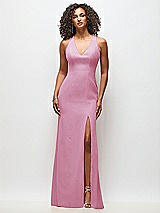 Front View Thumbnail - Powder Pink Criss-Cross Cutout Back Maxi Dress with Front Slit