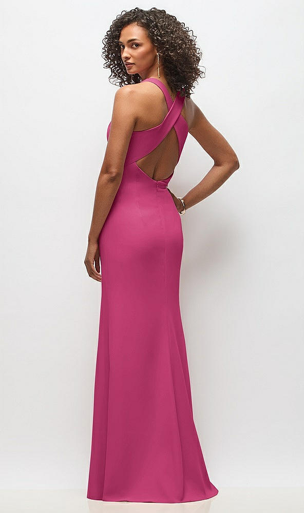 Back View - Tea Rose Criss-Cross Cutout Back Maxi Dress with Front Slit