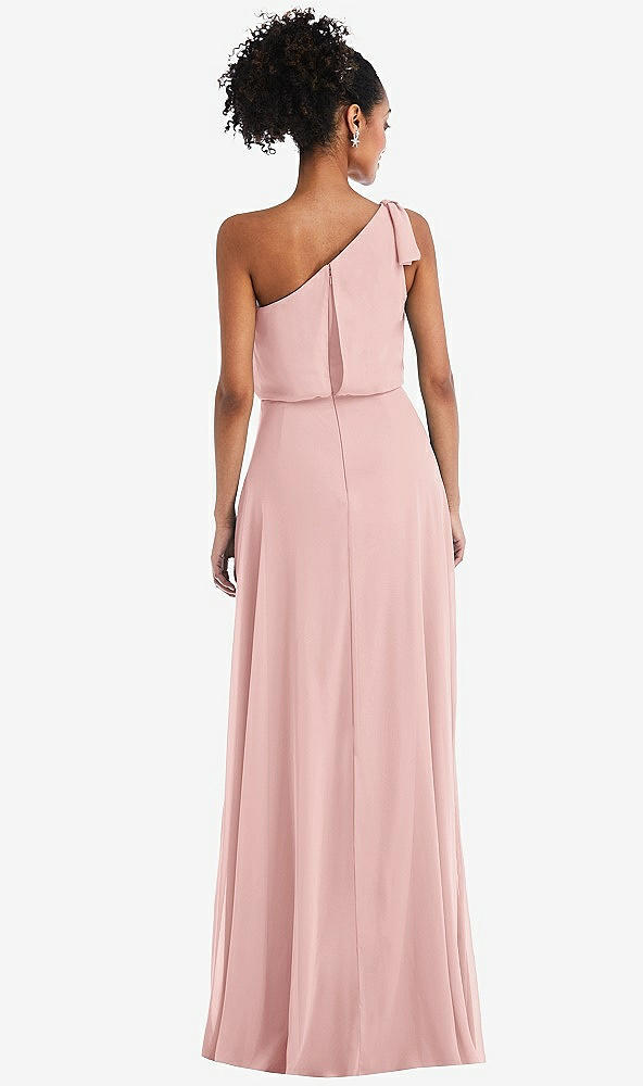 Back View - Rose One-Shoulder Bow Blouson Bodice Maxi Dress