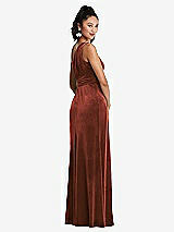 Rear View Thumbnail - Auburn Moon One-Shoulder Draped Velvet Maxi Dress