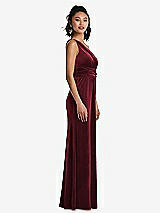 Side View Thumbnail - Cabernet One-Shoulder Draped Velvet Maxi Dress